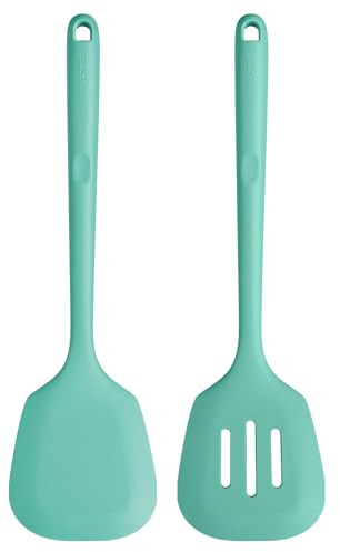U-Taste 2 piezas Espátula de silicona, resistente calor 315℃, Aqua Sky | utensilio de cocina de goma antiadherente sin costuras para hornear freír huevos, panqueques