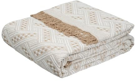 Etrexonline Colcha Multiusos 130x180 cm - Plaid Sofá, Manta Foulard, Cubre Cama y Cubresofá, Jarapa Suave, Decorativa y Práctica, Poliéster Antiarrugas, Todo Año, Color Beige Texturizado