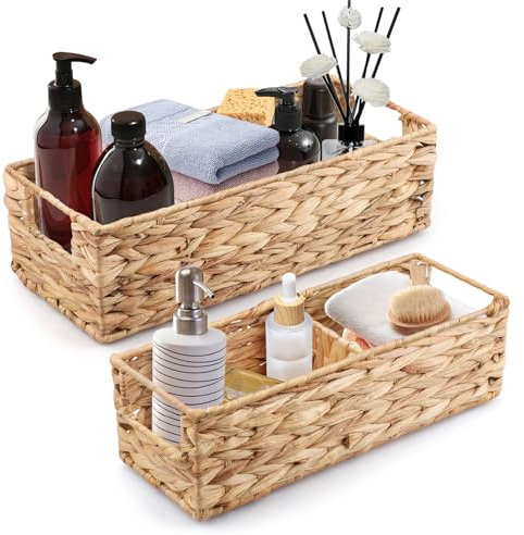 imposyu 2er Set Aufbewahrungskorb Geflochten Klein Rechteckig Regalkörbe Korb Aufbewahrung mit Abschnitten Regal Korb zum Deko Aufbewahrungsbox Badezimmer Wohnzimmer Toilettentank Regal