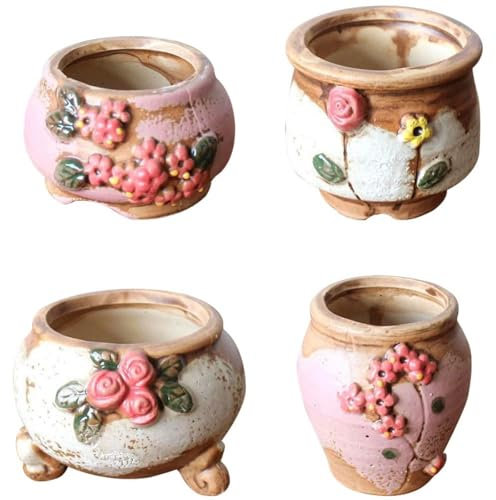 MGHRUE 4 Stück Kleine Sukkulenten-Blumentöpfe, Mini-Pflanztöpfe, Kleine Wandpflanzgefäße, Keramik-Pflanzgefäß, Blumentopf, Luft, Zimmerpflanzen, Sukkulenten-Blumenhalter, Keramik, Sukkulenten-Erde