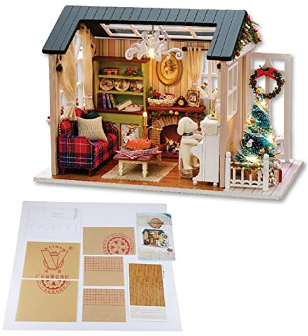 DIY Miniatur-Holzhaus-Ornamente, Möbel, Handwerkshäuser, Modell mit LED-Licht