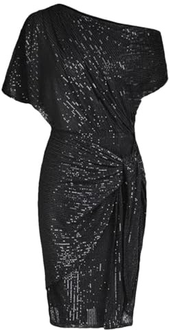 OBiQuzz aftonklänningar dam en-axel festklänning paljetter cocktailklänningar paljetter klänningar för kvinnor bodycon party pennklänning omlottklänning festlig glitterklänning miniklänning