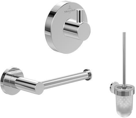 Villeroy & Boch Elements-Tender Set d'accessoires de Salle de Bains (Bundle 3in1), composé d'un Crochet Porte-Serviettes, d'un Porte-Papier Toilette sans Couvercle et d'un Ensemble Brosse de Toilette