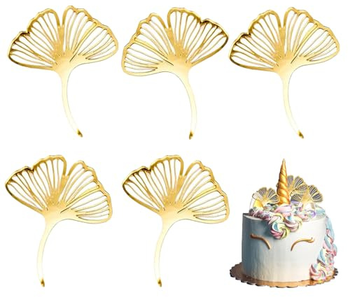 10 Pcs Acrylic Gold Ginkgo Leaves Cake Topper, Gold Ginkgo Cake Decorations, Diy Cake, for Birthday, Wedding, And Party Supplies Baking Accessories