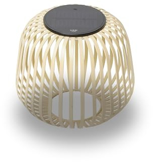 LUUK Studio modern solcell för trädgård, balkong eller terrass, varmt vitt ljus och dimbar ljusstyrka, bord av metall med avtagbar solmodul, dekorativ vindljus, sandbrun