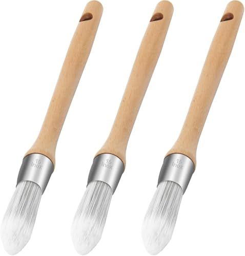KIBBEH Rundlackierpinsel für Fensterrahmen und Türprofile | Spitz-Malerpinsel, ergonomischer Massivholzgriff, für Fensterrahmen & Türprofile, präziser Farbauftrag, waschbar, 3 Stück