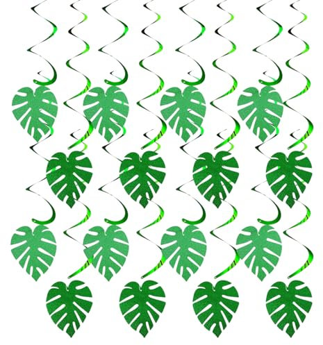 32 Piezas Hojas de Palma Decoración Colgante Remolino, Tropical Remolinos Colgantes, Hawaianas Espirales Colgantes, Serpentinas en Espiral Decoracion, Remolino Colgante para Fiesta Hawaiana Tropical