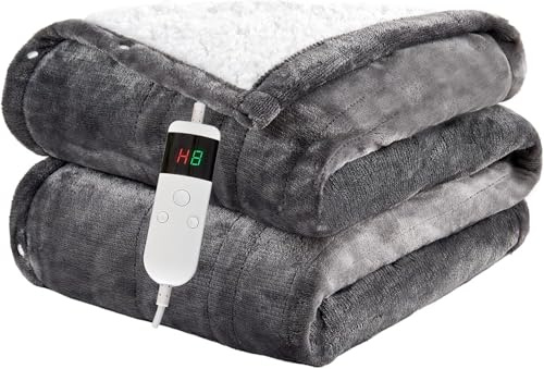 Cushious Manta eléctrica con apagado automático 180 x 200 cm, 10 niveles de calor hasta 8 horas, temporizador de apagado automático, protección contra sobrecalentamiento, lavable a máquina, manta