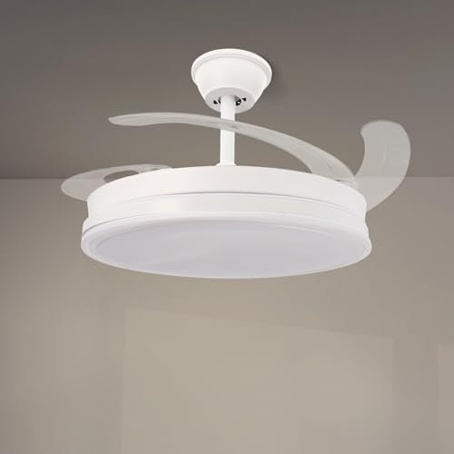 LEDUNI Ventilador de Techo LED con Aspas Retráctiles - 66W, 30W Motor DC+36W Luz 2880LM, Blanco, CCT 3000-6000K, con Control Remoto Funcion verano e invierno (Blanco nieve)