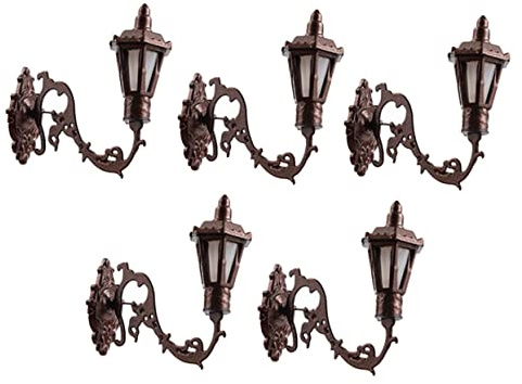 NUOBESTY Mini Lampe Murale Maison 5 Pièces Modèle Applique Murale Miniature en Acier Inoxydable Et Abs Couleur Cuivre Blanc Lumière Froide Décorations De Table De Sable pour Mini Maison Et Bricolage