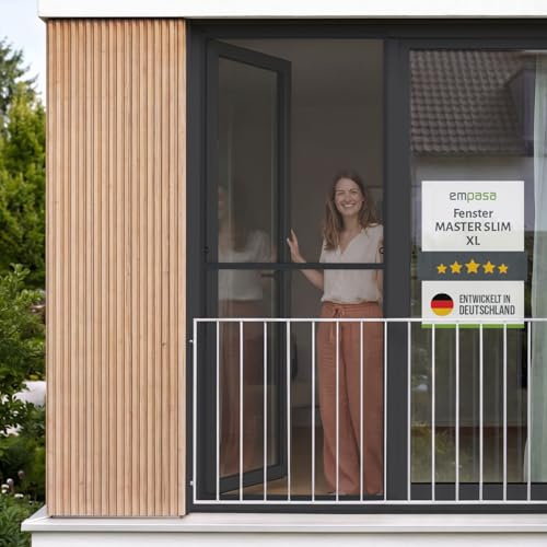 empasa Insektenschutz Fliegengitter Fenster Master Slim XL mit Alurahmen | in verschiedenen Farben, individuell zuschneidbar, Größe:130 x 220, Farbe:anthrazit