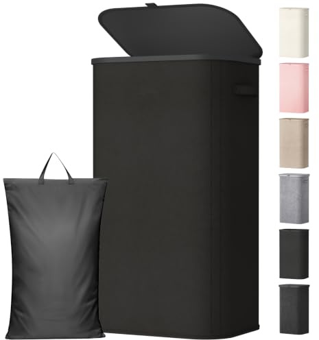 Lifewit Cesto De Ropa Sucia Plegable Con Bolsa Extraíble Y Asa, Cubo De Lavandería Con Tapa Para Dormitorio, Baño, 105 L, Negro