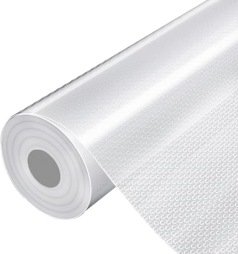 Woobroo Drawer Liners 44.5x500cm - Non-Adhesive Clear Shelf Liner with Textured Dots, Waterproof EVA Kitchen Drawer Liner for Cabinets, Pantry & Shelves