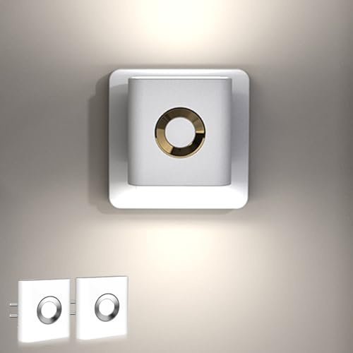 VEGOATY 2 stycken LED-nattlampa med rörelsedetektor, nattlampa, eluttag, nattlampa 3 ljusstyrkor, dimbar, varm vit 3 000 k, LED-uttag för sovrum, barnrum, hall