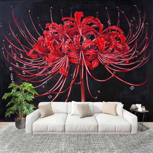 Papier Peint Intissé Mural Photo 300x210 cm Lys AraignéE Rouge En Fleurs Hd Panoramique Poster Fresque Murale Maison Bureau Restaurant Vent Sombre Intérieure Décoration Murale Papier Peint