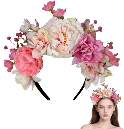 Haarreif Blumen,Künstliches Blumen Haarreifen,Damen Mädchen Kopfschmuck mit Blüten,Blumen Haarband Blumenkrone Blumen Haarkranz Blumen Haarkranz für Hochzeit Strand Urlaub Mottoparty Strand