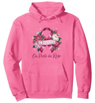 Ruban Rose Octobre 2024 pour Sensibilisation Cancer du Sein Sweat à Capuche