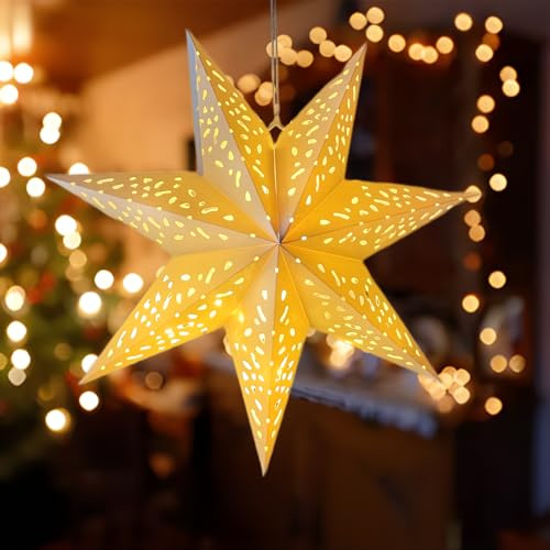 Étoile de Noël pour l'intérieur - 45 cm - Pliable - En papier - À suspendre - Étoile décorative lumineuse en papier à suspendre - Décoration de Noël avec guirlande lumineuse (fleurs)