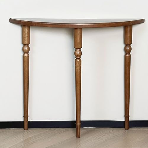 Tavolino da divano a mezzaluna retrò, design triangolare con gambe a colonna romana, per soggiorno, H, ingresso, camera da letto, elegante tavolo marrone (80 cm)