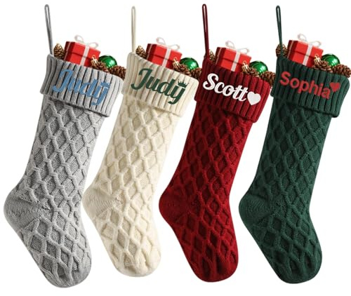 Personalisierter, bestickter Namen, 45,7 cm, große Weihnachtsstrümpfe, 45,7 cm, gestrickt, Weihnachtsstrumpf für Weihnachten, Familienfeier, Kamin-Dekoration