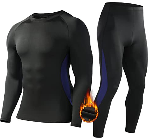 WISMBOX Thermounterwäsche Herren Set, Warm & Atmungsaktiv mit Innenfleece | Thermounterwäsche Herren Set Winter mit Innenfleece, Bequeme Elastische Skifahren Funktionsunterwäsche für Training & Alltag