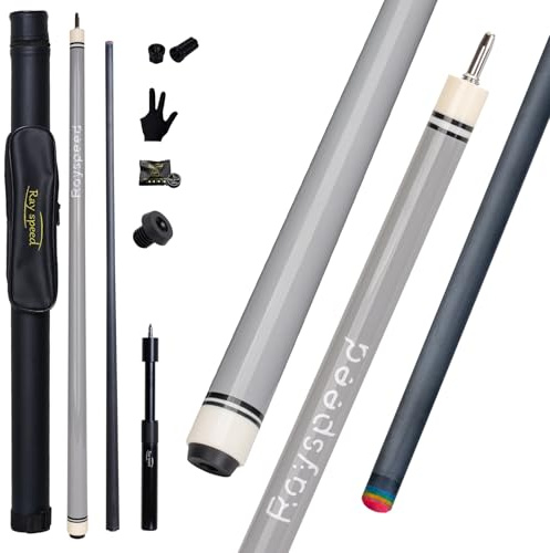 Ray speed Taco de billar de fibra de carbono de 12,5 mm, baja desviación, tecnología de carbono completo, palo de billar para adultos, taco de billar profesional con junta de pin Uni-loc