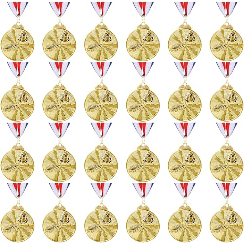 OJMHD 36 Stück Gold Fussball Medaillen für Kinder, Metall Fußball Medaille aus Zinklegierung, Sport Siegermedaillen mit Band für Erwachsener Wettbewerb Schule Verein Party Turnier Sportfest