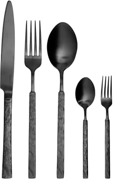 Bestickset Modern 30 Delar för Alla Tillfällen Kniv Gaffel Sked Tesked Tårtgaffel Rostfritt Stål Svart Bigoli