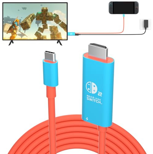 Switch 2 Dock HDMI Cable,Portable Travel TV Adapter with 4K@60Hz for Switch2/ Switch OLED/Steam Deck/Rog Ally/Xbox Ally X/Legion Go, 100W PD in with 6.6 FT Charging USB C to HDMI Cable
