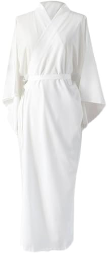 Xweptuy Kimono giapponesi da donna Kimono tradizionale giapponese bianco tinta unita con cintura Taglia unica Pigiama con fodera in yukata e maniche lunghe per vacanze Spa Ospedale e palestra