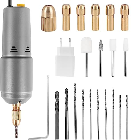 Stineng Taladro eléctrico pequeño Herramientas de joyería Taladro Eléctrico Taladro Manual DIY Herramientas para la fabricación de joyas de resina epoxi, 10 taladros, con adaptador de carga