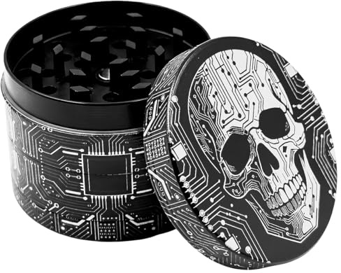 Sytranrein Herb Grinder –62mm Premium Grinder with Magnetic Top, 4 Piece Zinc Alloy Grinder for Dry Herbs & Spices (Skull Pattern)