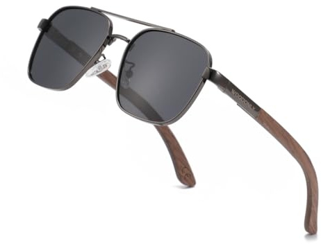 WOODONLY Bois Pilote Lunettes de Soleil Polarisées - Lunettes de Soleil Monture Métallique Tendance pour Hommes et Femmes Cadeaux Parfaits