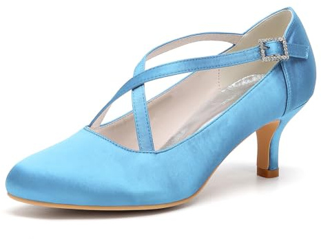 Zapatos De Tacón Bajo Cruzados De Satén Mujer Ideales Bodas Y Fiestas Sandalias 6 Cm.