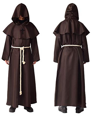 BLESSUME Costume da Monaco Frate Medievale Abito Talare Costume (S, Marrone)