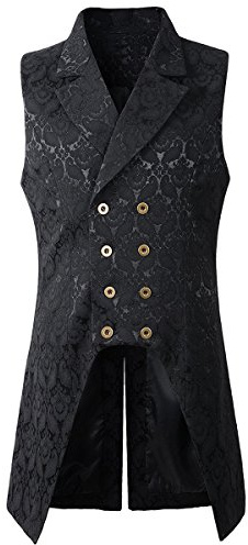 Nofonda Gilet Lungo Gotico Stile Steampunk Vittoriano Slim Fit per Uomo (L, Nero)