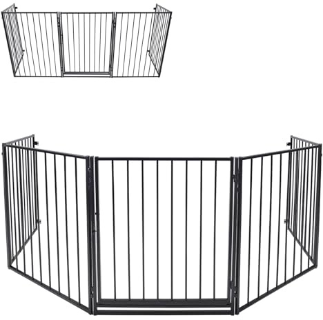 Froadp 5 TLG Welpenauslauf Laufgitter Kaminschutzgitter Freilaufgehege Welpenzaun Gehege Kinder Sicherung Laufstall Zaun Gitter mit Tür für Kleintiere Nager Hunde 61 x 76 cm