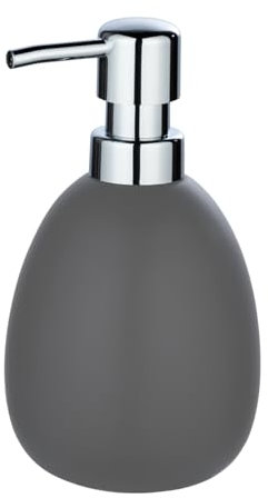 WENKO Seifenspender Polaris, nachfüllbarer Seifendosierer für Flüssigseife und Lotion aus hochwertiger Keramik, ideal für Badezimmer & Gäste-WC, 10 x 16,5 x 9,4 cm, Füllmenge 390 ml, Grau matt, 16 x 9 x 9.5 cm