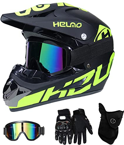 Motocross Helm mit Brille, Adult Off Road Motorradhelm Crosshelm Set Handschuhe Maske, Unisex Fullface Cross Helm Downhill Quad Enduro ATV Motorrad Schutzhelm für Herren Damen, Grün,M