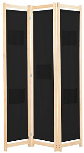 vidaXL Biombo Divisor de 3 Paneles de Tela Decoración Hogar Casa Jardín Bricolaje Salón Comedor Ambientes Habitaciones Separador 120x170x4 cm Negro
