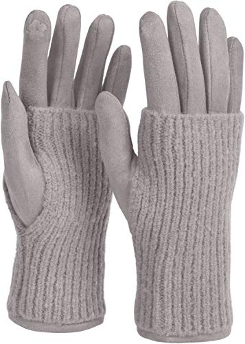 styleBREAKER Damen 3-in-1 Touchscreen Stoff Handschuhe Stulpe | Leitfähige Fasern für Smartphones, fingerlose Strick-Manschette einzeln oder kombiniert tragbar, Einheitsgröße 6-8 EU.