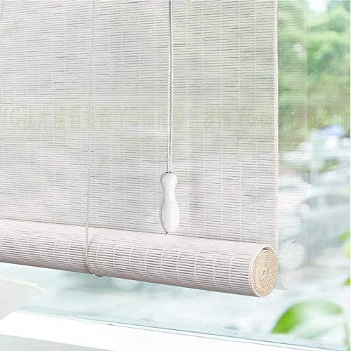 Natur Bambusrollo Raffrollo Rollläden,Pavillon Patio Weiß Sichtschutz Rollos Holzrollo Schattierung mit Haken,Verdunkelungsrollos für Teestube Partition Office,Breit 50-140cm (50x60cm/20x24in)
