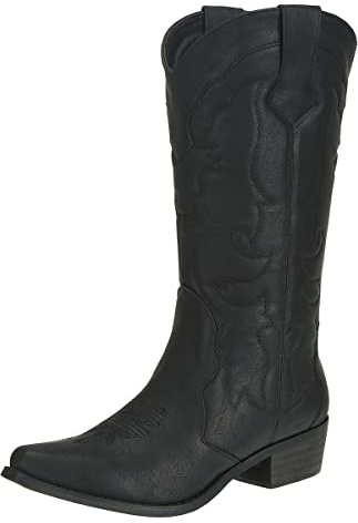SheSole Ladies Cowgirl Cowboy Boots for Women Block Heel Pu Leather Western Wedding Shoes Black Size 3