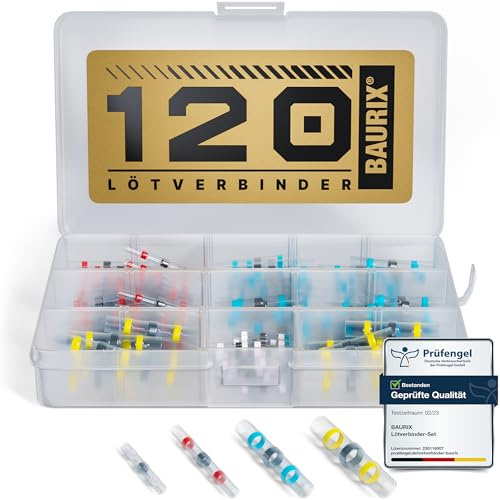 BAURIX® Juego de conectores electricos rapidos [120 piezas] - Terminales electricos IP67 para conexiones de cables resistentes al agua - Conectores cables eléctricos - Conectores para soldar