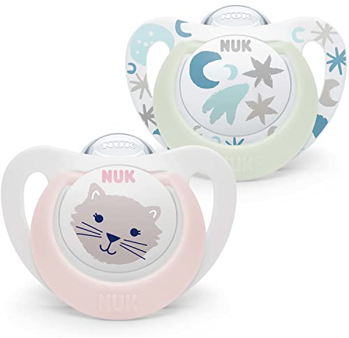 NUK Star Ciuccio per bambini | 0-6 Mesi | Succhietti notte e giorno | silicone senza bpa | Accettato dal 99% dei bambini | Rosa | 2 Pezzi