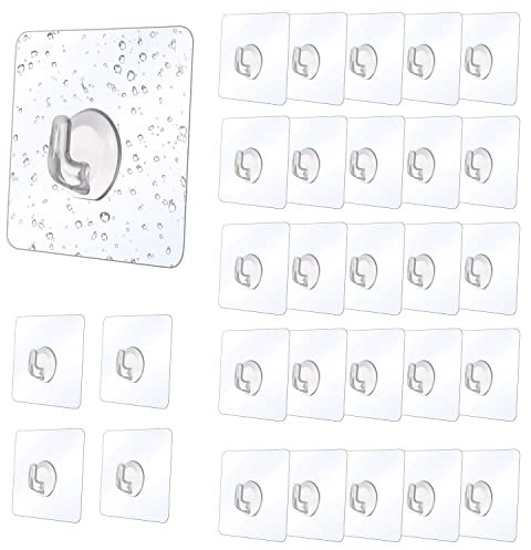 30 STK Klebehaken Haken, Magische Haken Selbstklebend 6*6 cm, Küchenhaken, Kleiderhaken, Transparent matt, Handtuchhalter Ohne Bohren, Wasserdicht, Abnehmbar für Küche Badezimmer Tür Wand, (10kg Max)