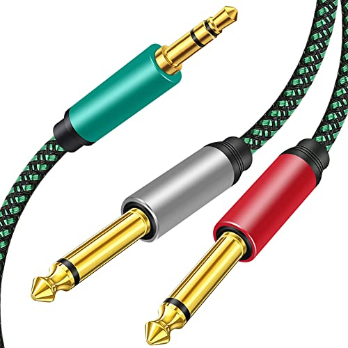 3.5 mm 1/8 TRS maschio a doppio 6.35 mm TS maschio mono stereo cavo a Y splitter per telefono cellulare/amplificatori/mixer registratore audio, guscio in rame placcato oro, (1M)