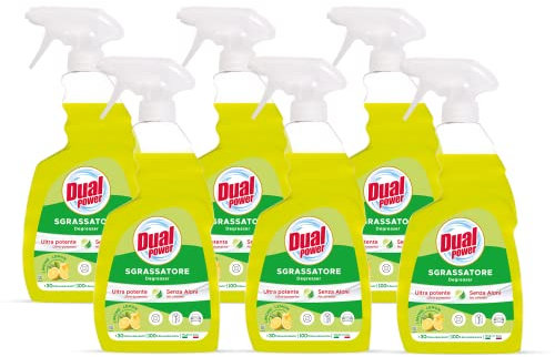 Dual Power, Sgrassatore Ultra Potente al Limone, Contro lo Sporco Ostinato, Rimuove Efficacemente Grasso, Olio e Residui Carbonizzati, non Lascia Aloni, Made in Italy, 6 Confezioni da 750 ml