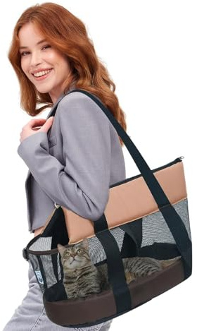 PETCUTE Transporttasche für Kleine Hunde und Katzen,Atmungsaktive Haustiertragetasche,Hundetasche Katzentasche mit Schultergurt,Katzentragetasche Hundetragetasche mit Innerem Sicherheitsgurt