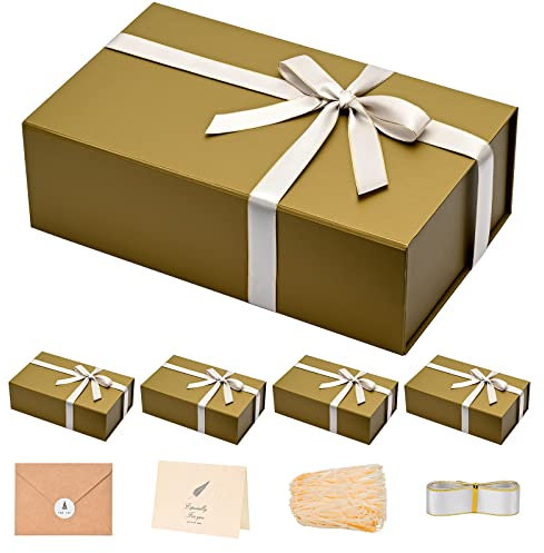 LIFELUM Magnetische Geschenkboxen, 35,2 x 21,2 x 11,3 cm, rechteckig, faltbare Boxen mit Deckel und Band, Karte, geschreddertes Papierfüller, Geschenkboxen für Geschenke, Weihnachten, Geburtstage, 5
